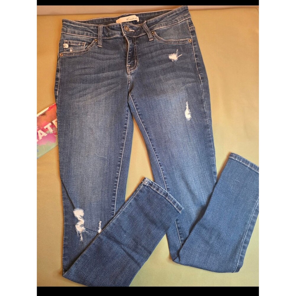 KanCan Blue Distressed Skinny Jeans Size 7W/27L